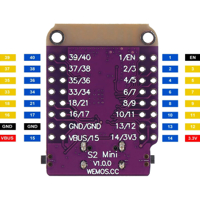 لوحة التطوير S2 Mini V1.0.0 ESP32-S2 هي لوحة مدمجة وعالية الأداء مزودة بذاكرة فلاش 4MB و2MB PSRAM، مثالية لتطوير أجهزة إنترنت الأشياء والأجهزة الذكية والنماذج الأولية. image